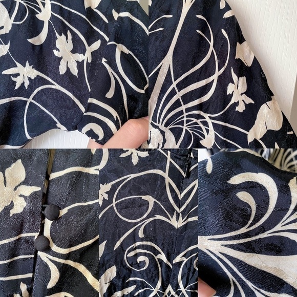 Johanna Ortiz Dress Floral Ruffle Long-Sleeve Jacquard Midi Ecru Black 0 FLAW - Picture 10 of 11